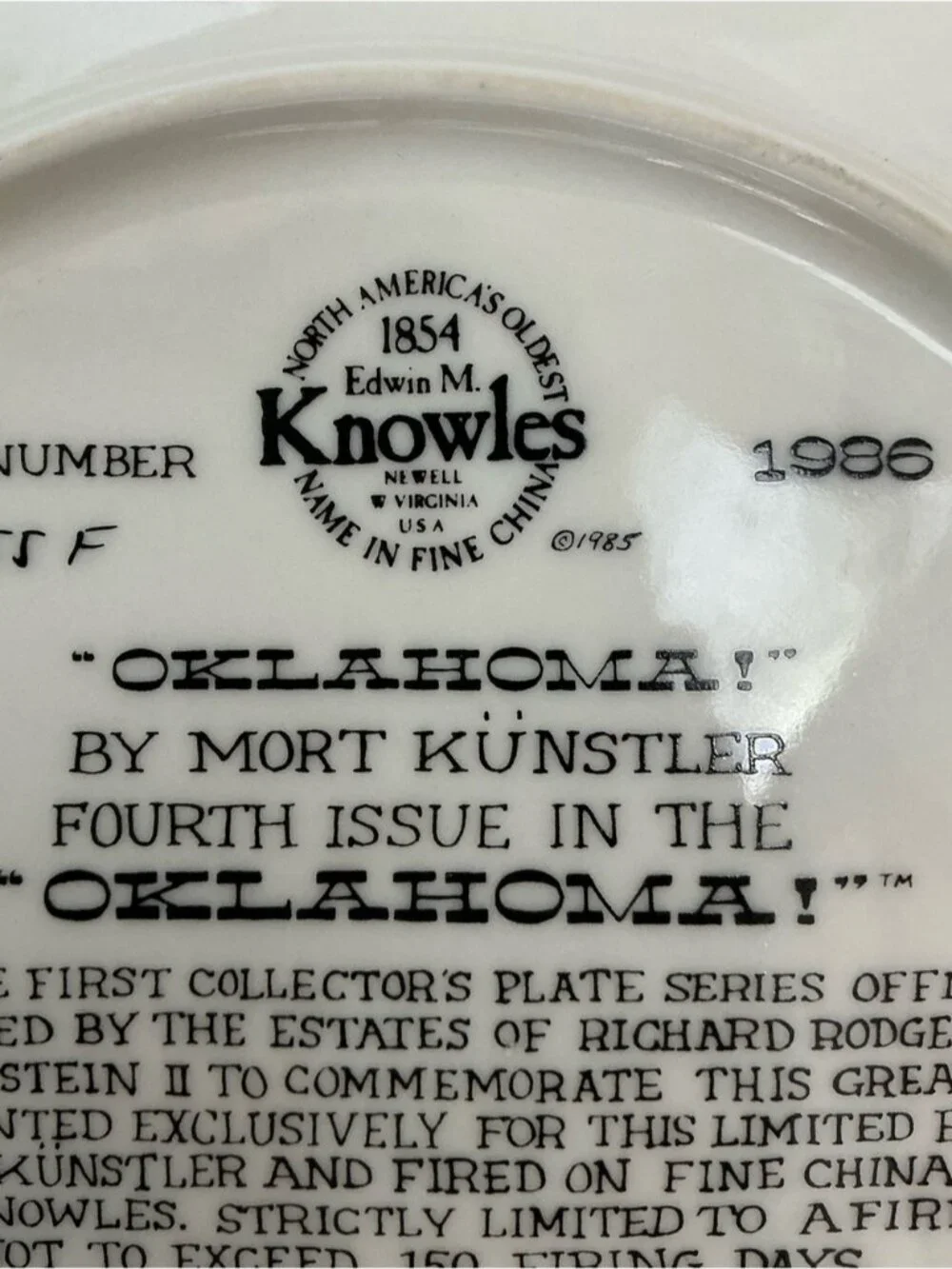 Edwin M Knowles Collectible Plate Oklahoma! Cowboy Western Scene Vintage 1986